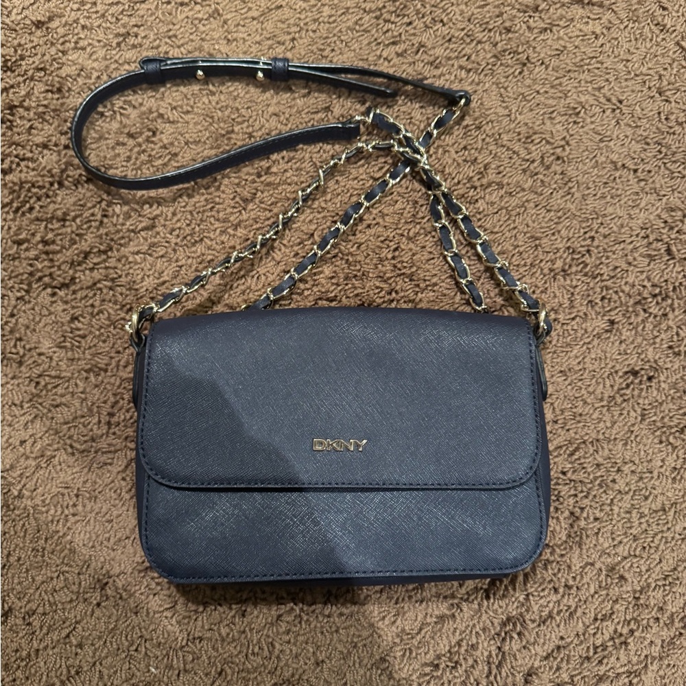 DKNY Navy Crossbody Bag with Gold Accents
